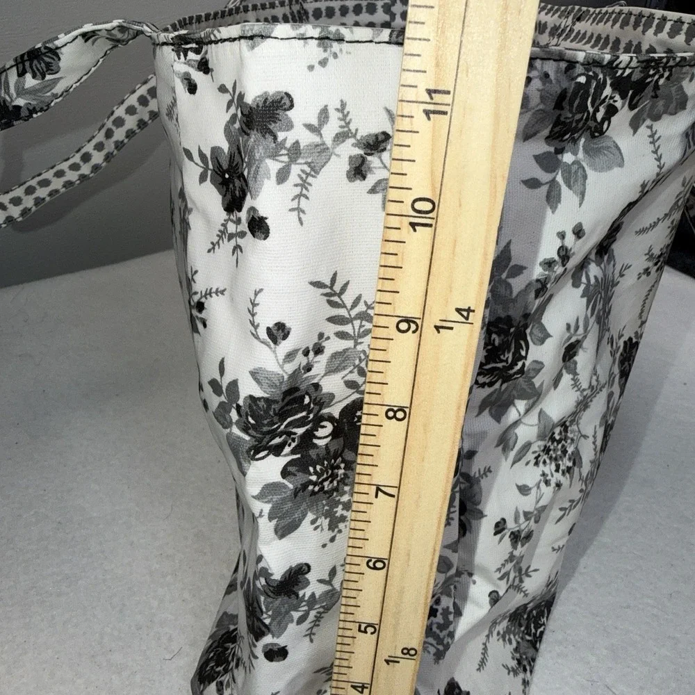 Bella Russo  Floral Tote Bag Black White Canvas Shoulder Bag‎ Large Zip Pocket